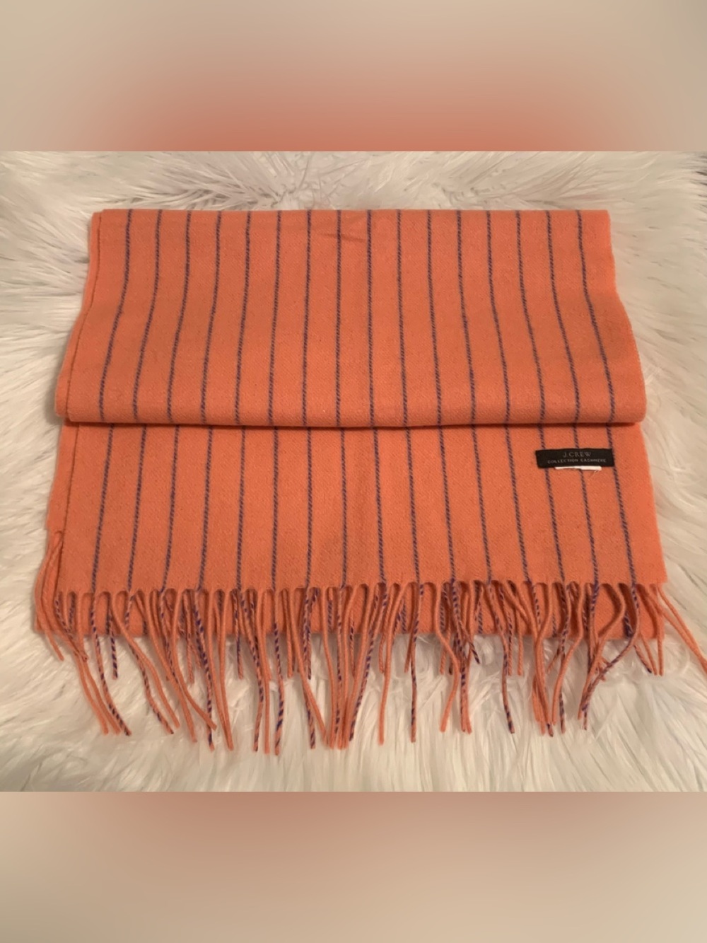J CREW Collection 100% cashmere sun drenched coral pinstripe ladies scarf VVGUC+